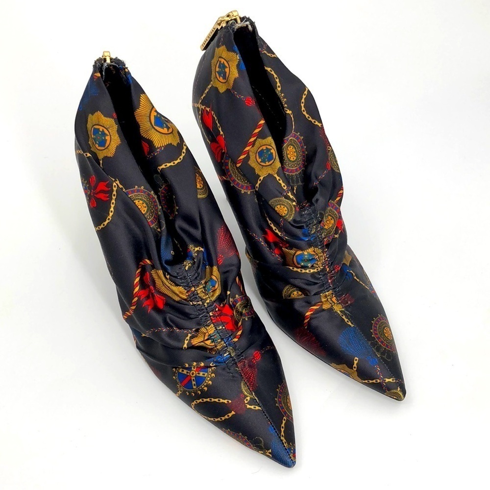 ZARA BLACK MULTI SCARF PRINT SATIN BOOTIE HEELS Size 36 (US size 5.5, 6)